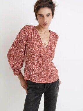 Madewell Kinston Side-Button Wrap Top In Park Picnic Red Floral